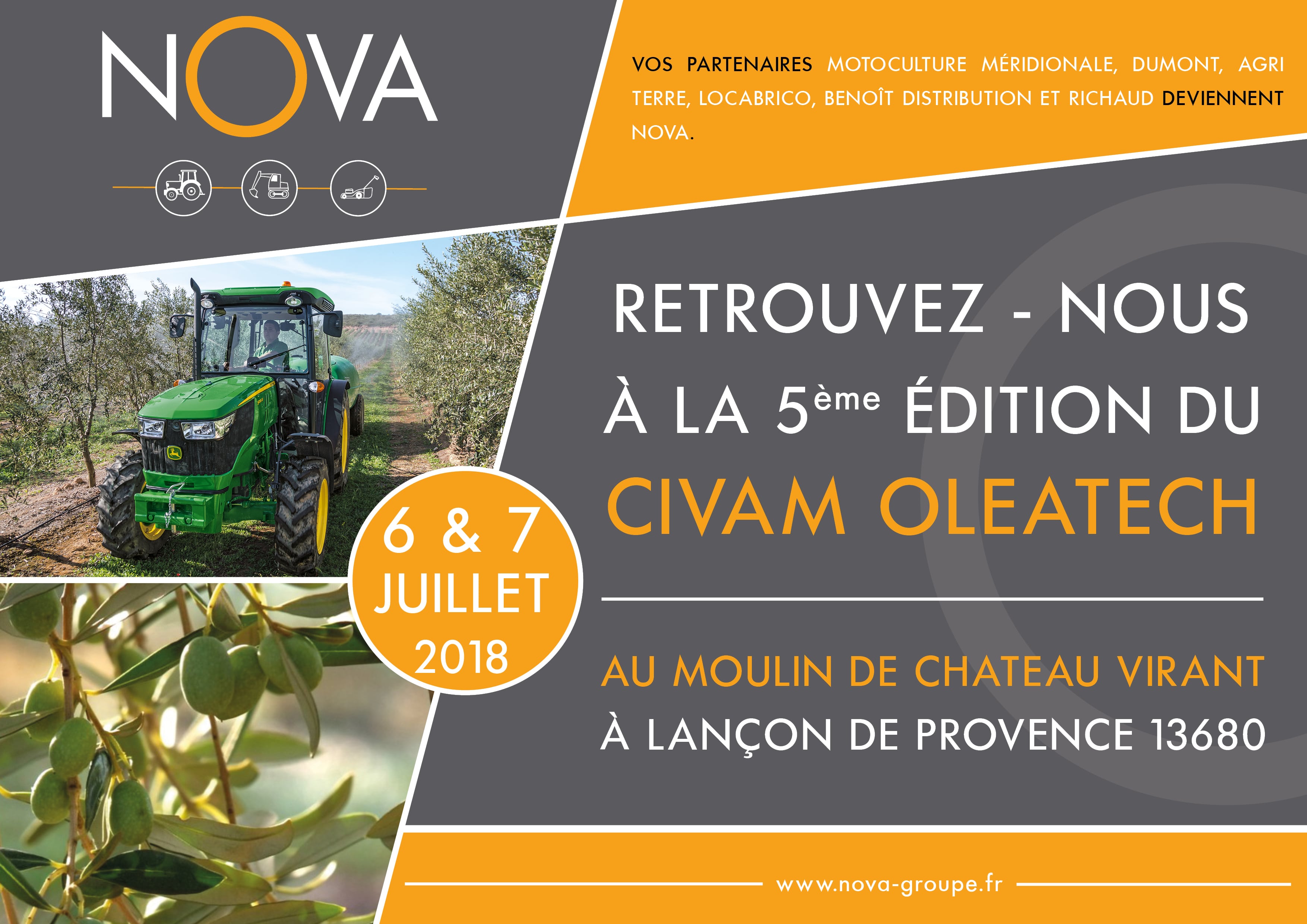 Nova participera à la 5ème édition du CIVAM OLEATECH le vendredi 6 et samedi 7 juillet au moulin de Château Virant à Lançon de Provence.