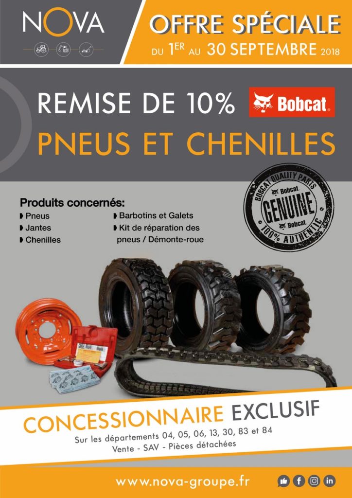 promotion bobcat remise 10% sur pneus et chenilles bobcat chez nova votre concessionnaire exclusif en region paca