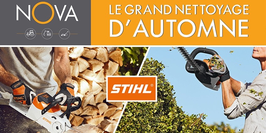 Offres de rentrée STIHL chez NOVA ! 2ème batterie offerte* , -50% sur la 2ème chaine de tronçonneuse !