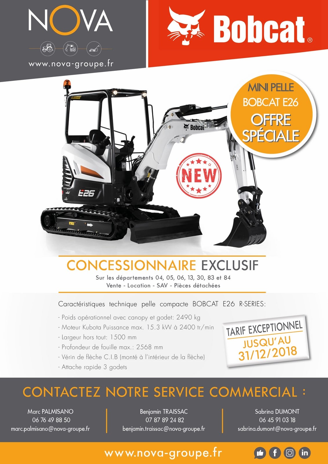 flyer bobcat R series E26 PELLE COMPACTE OFFRE SPECIALE PROMOTION NOVA