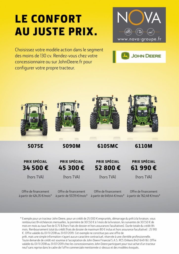 Tracteurs john deere le confort au juste prix chez Nova. 3038E 4049M 5050E 5075E 5090M 5100R 6105MC 6115RC 6110M 6130R