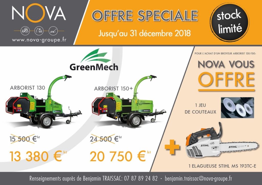 promotion broyeur ARBO130 - 150 Greenmech Decembre 2018 elagueuse offerte