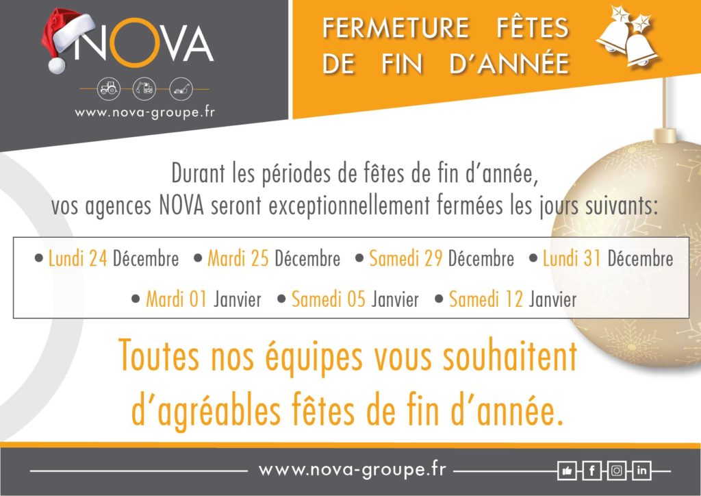 fermeture exceptionnelle fetes fin année 2018 nova