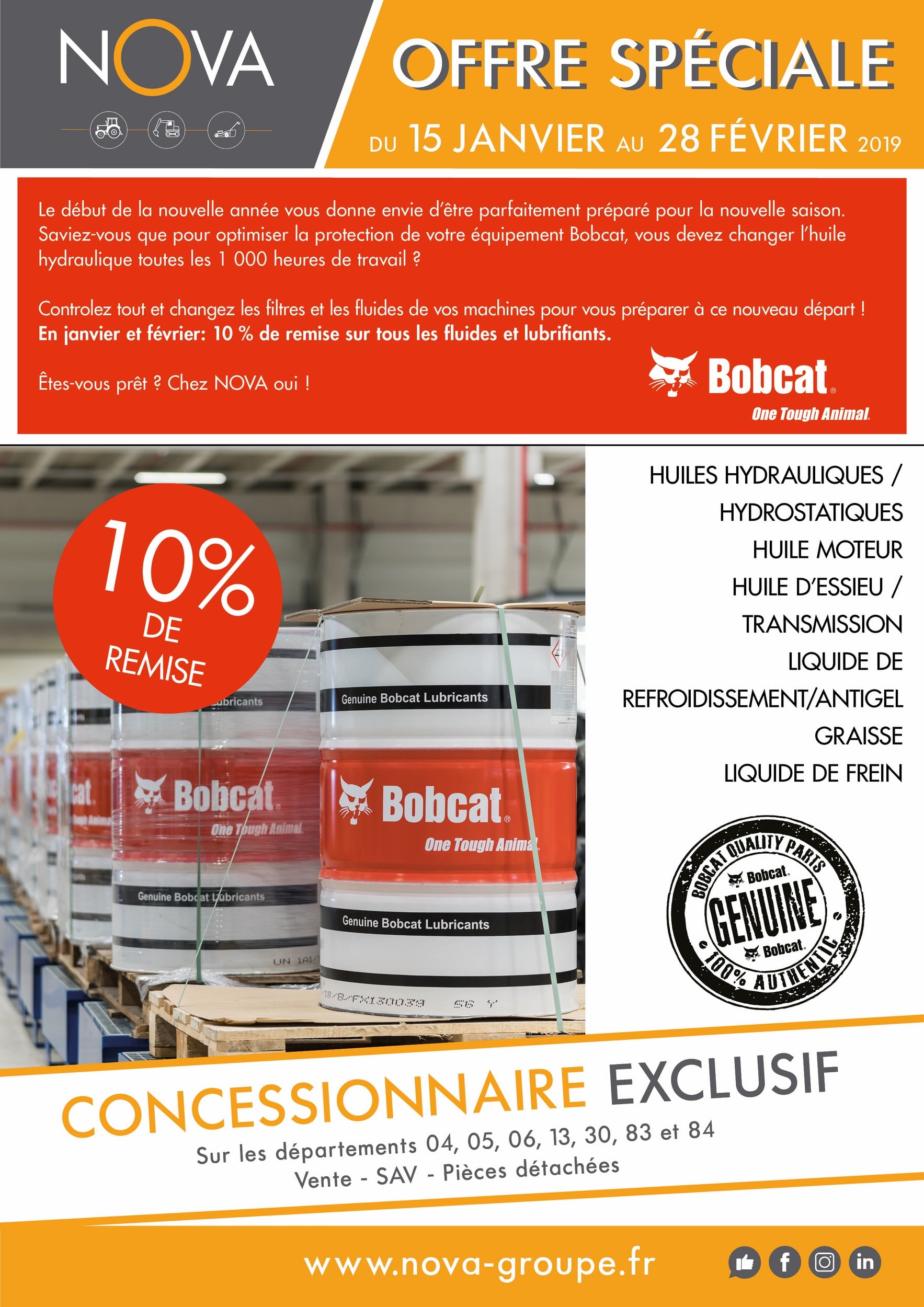 Remise -10% huiles bobcat janvier février 2019