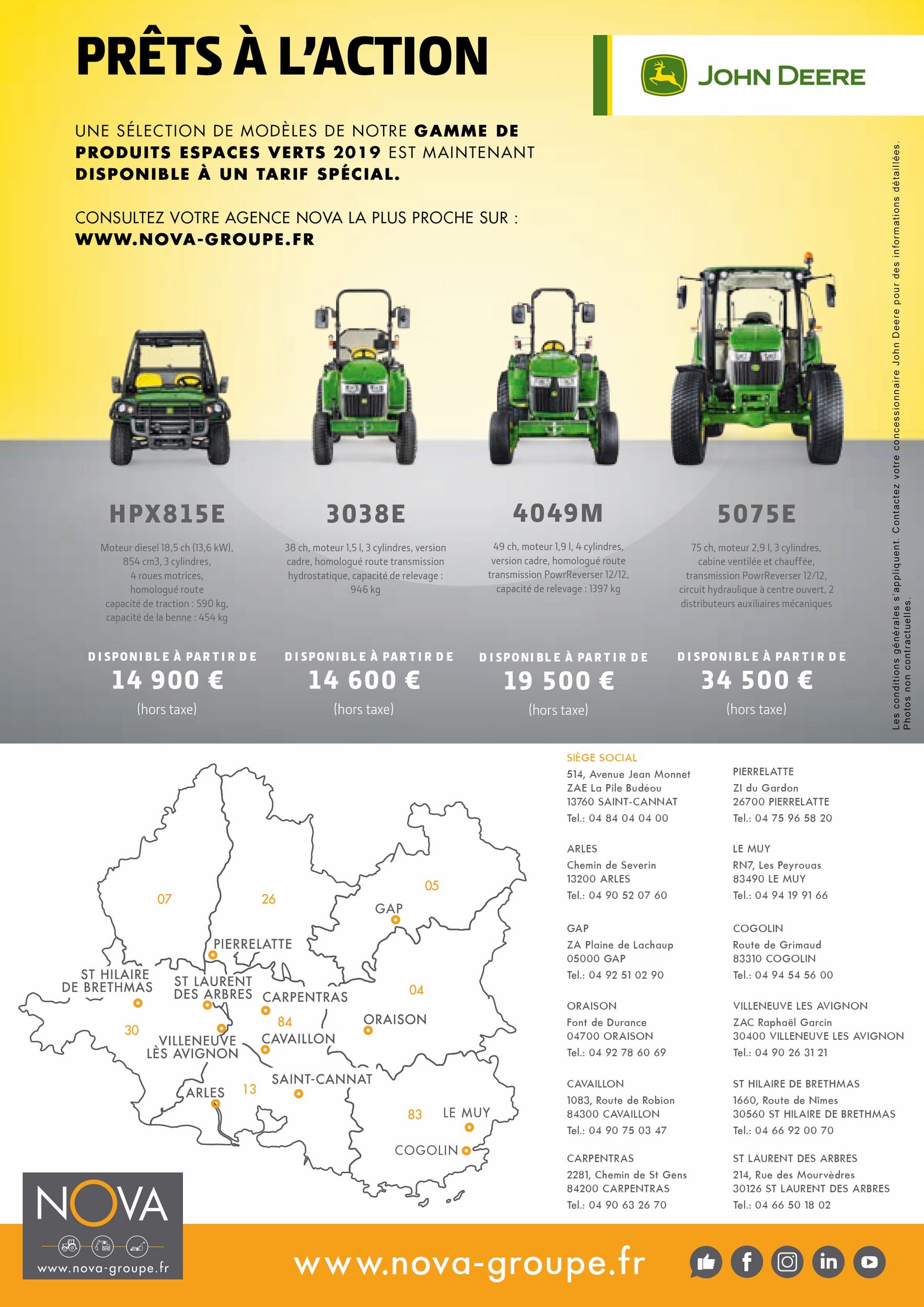 Tarif Spécial sur la Gamme Espaces Verts John Deere 2019 chez Nova