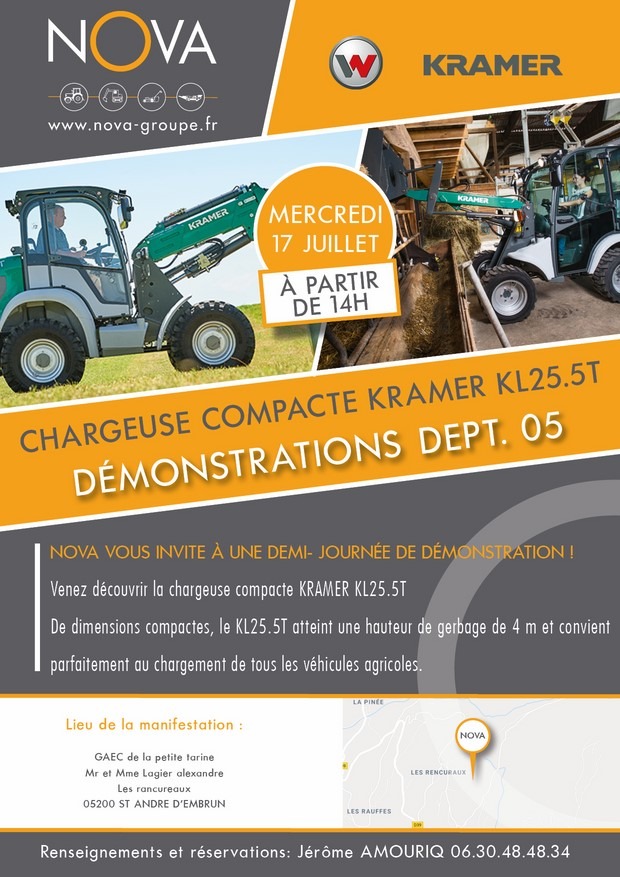 Démonstration Chargeuse Compacte KRAMER KL25.5T le mercredi 17 juillet 05200 St andre d’Embrun