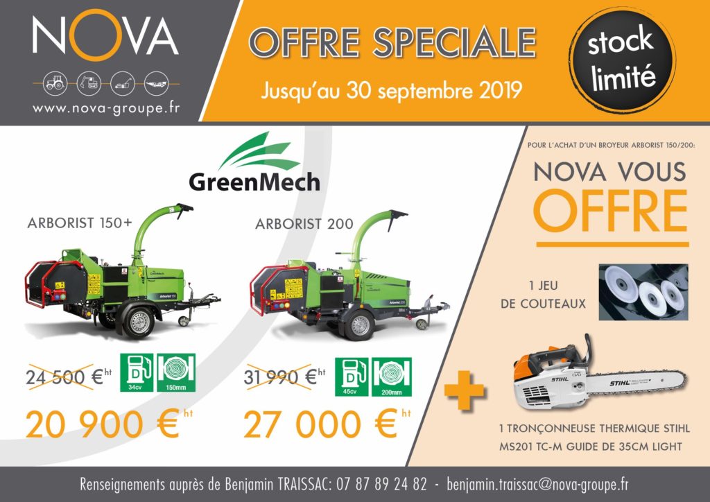 promotion GREENMECH ARBORIST 150 - 200 Aout Septembre 2019 (NOVA)