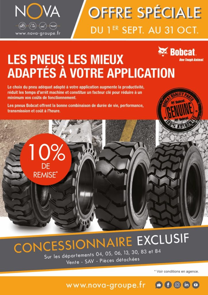 promotion bobcat SEPT OCTOBRE 2019 -10% de remise sur tous les pneus BOBCAT