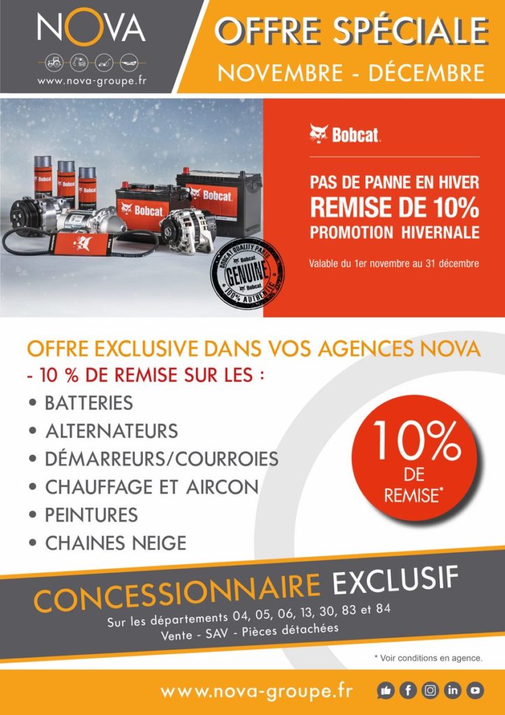 promotion bobcat NOV 2019 - remise equipement novaagence paca