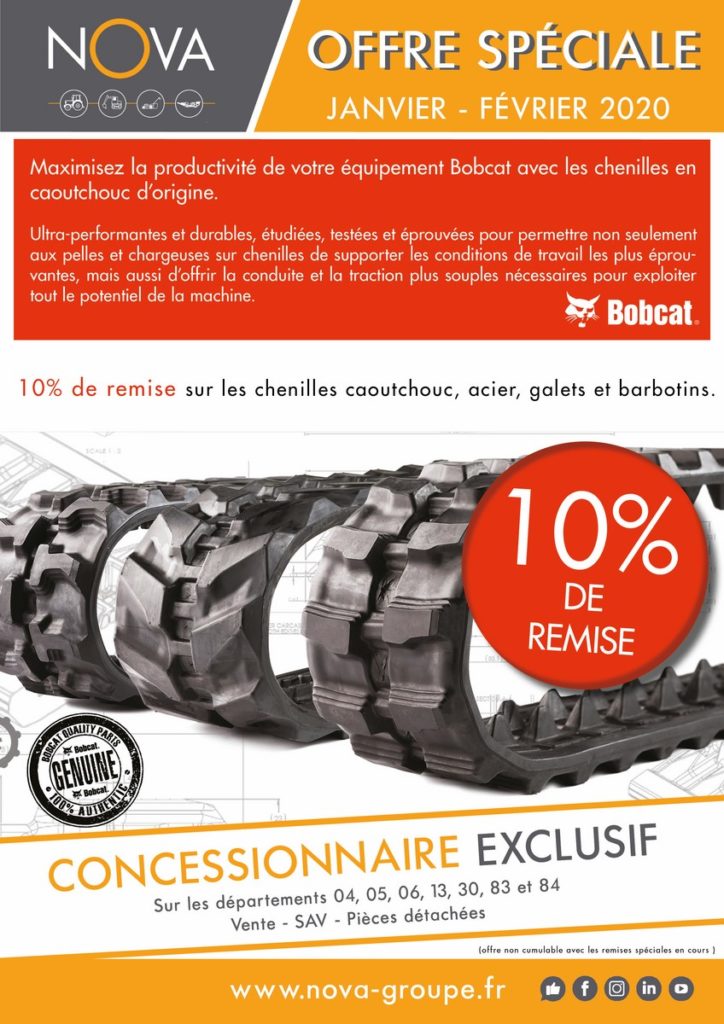 remise 10 pourcent sur les chenilles bobcat Janvier 2020 (promotion nova bobcat paca)