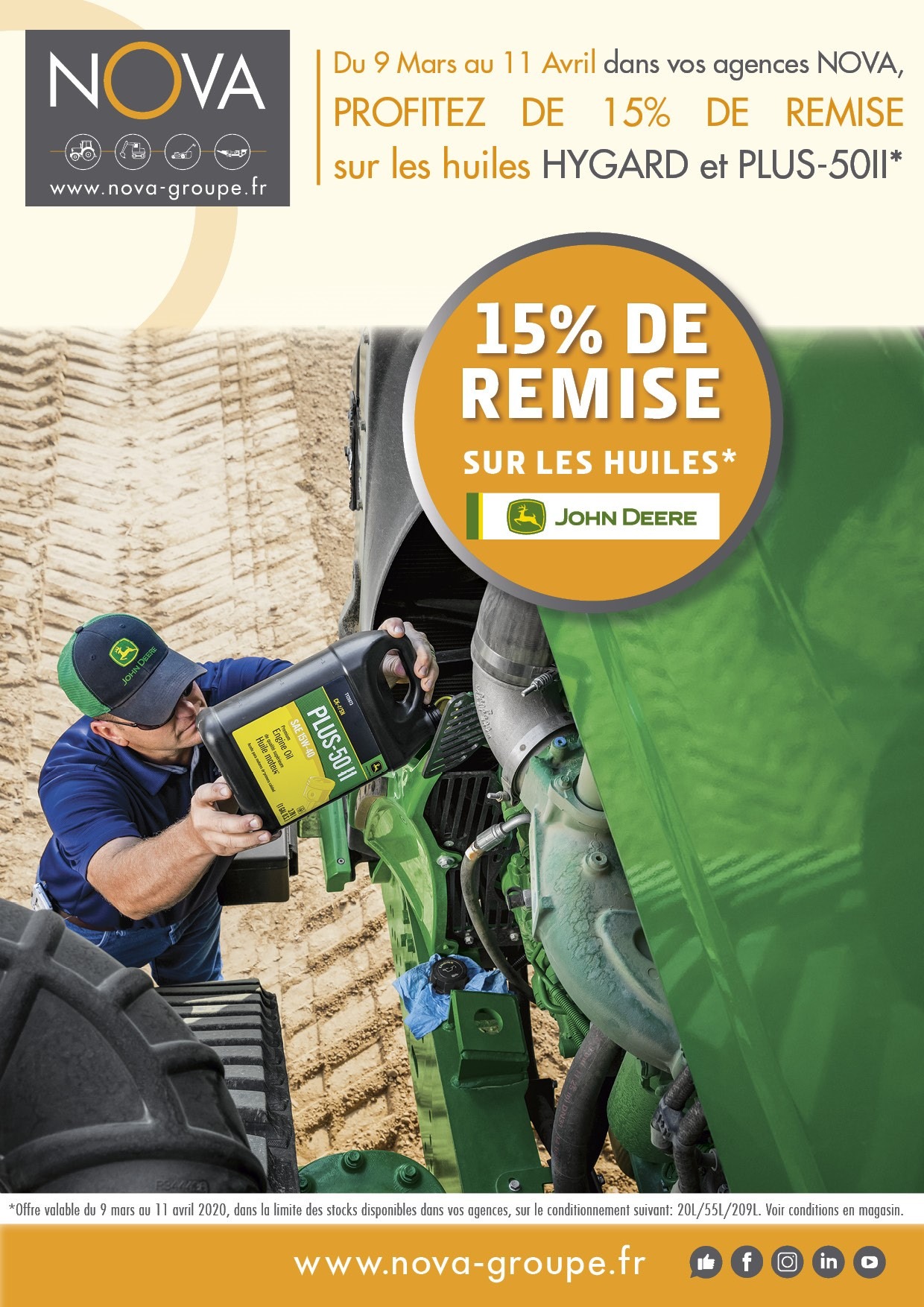 Offre Promo Mars – Avril 2020 15% de remise sur les huiles John Deere chez NOVA