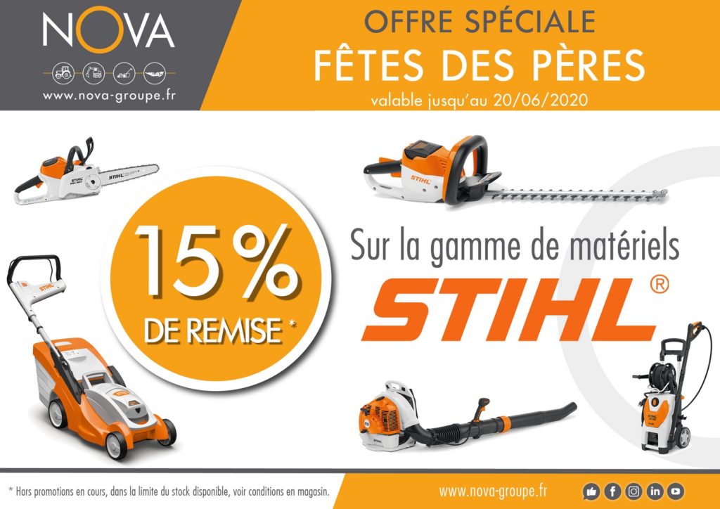 15 pourcent de remise promotion STIHL tondeuse tronconneuse souffleur cadeau fetes des peres 2020