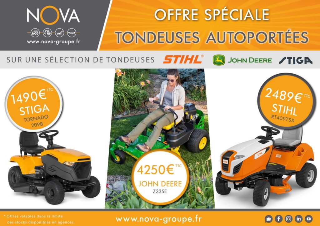 promotion entrée de gamme tondeuse autoportée jardin pelouse stiga john deere stihl chez nova paca