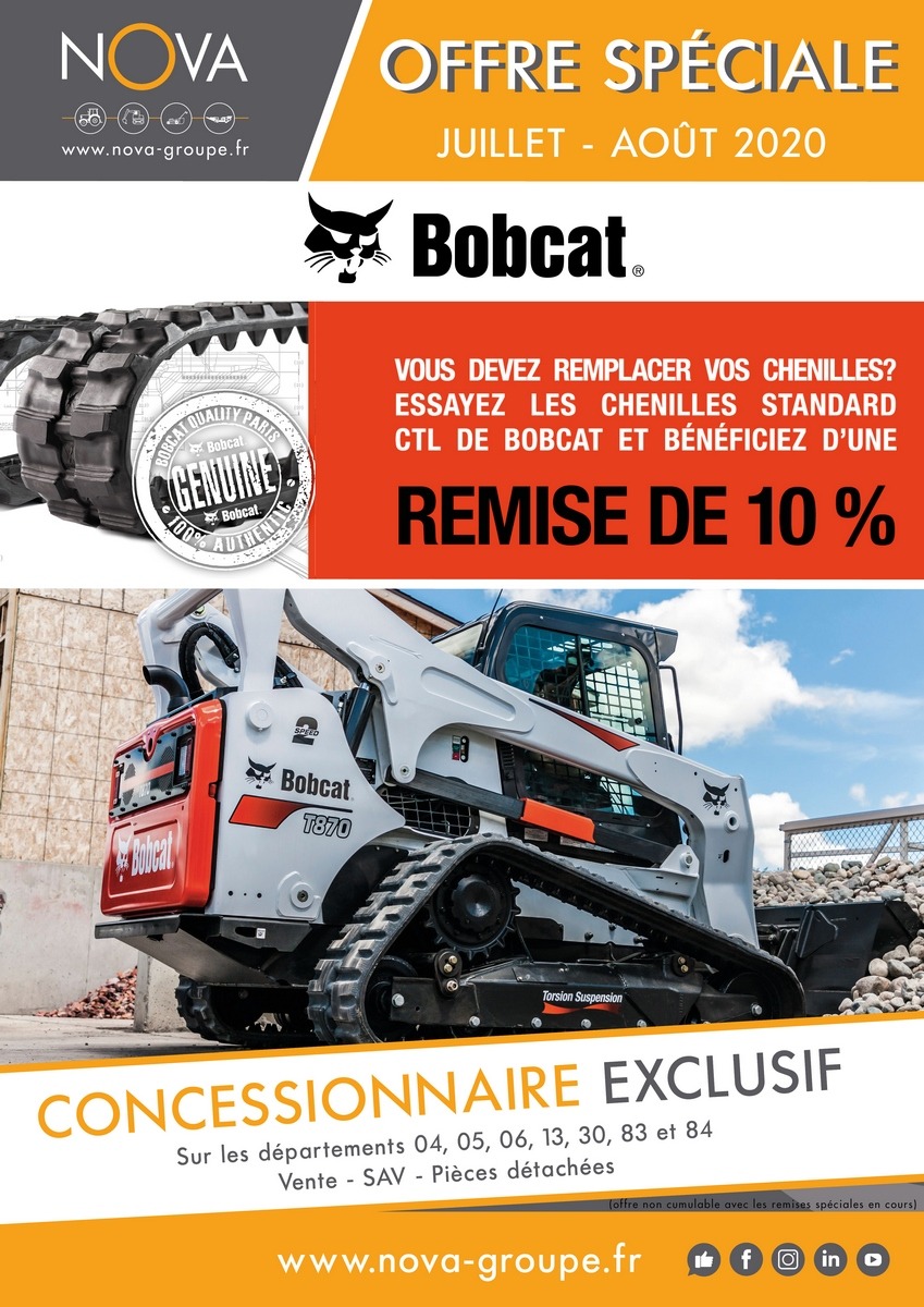 Promotion Offre de Juillet à Août : -10% sur les nouvelles chenilles CTL BOBCAT