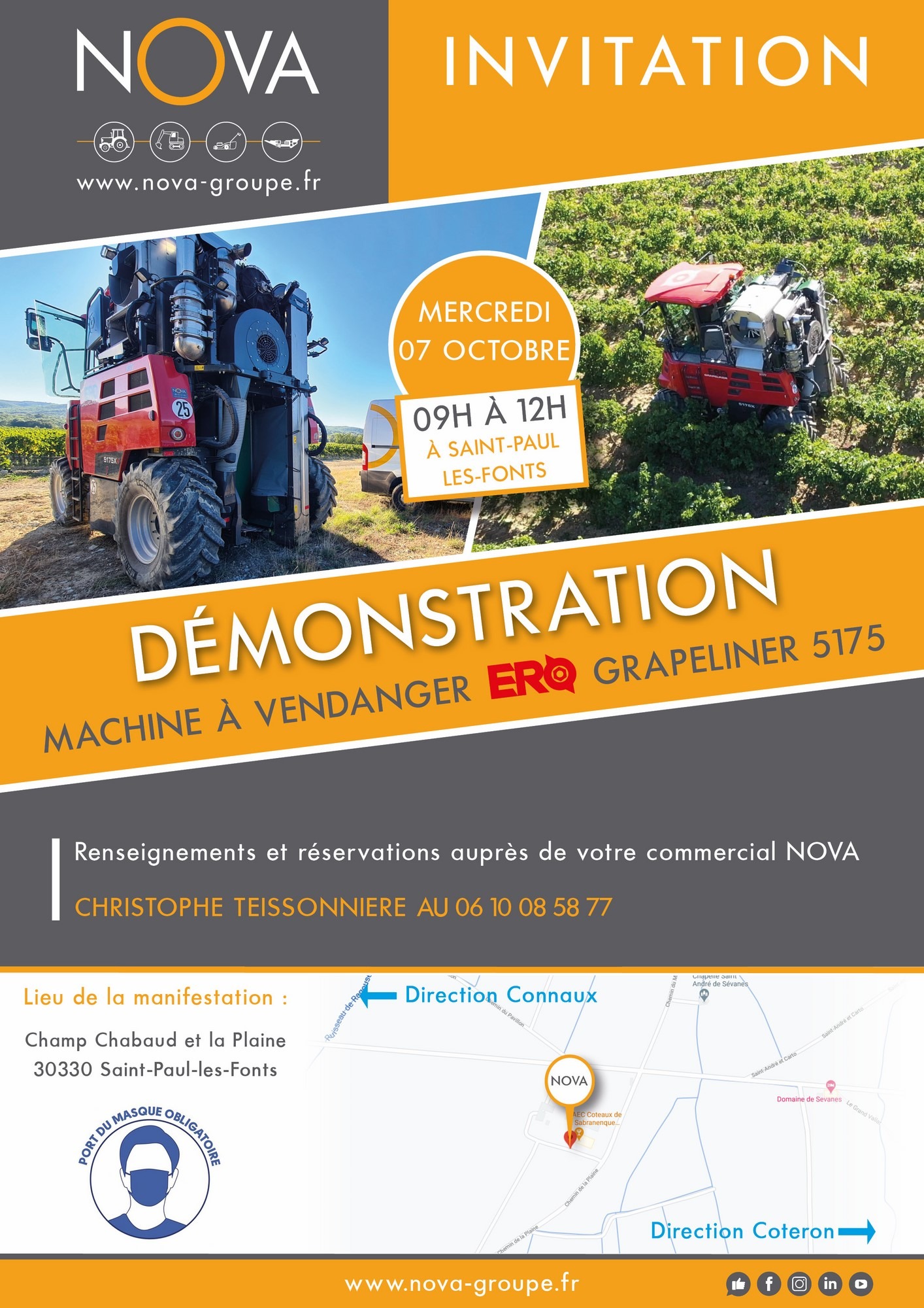 Démonstration Machine à Vendanger ERO Grapeliner 5175 le Mercredi 7 Octobre (dept. 30)