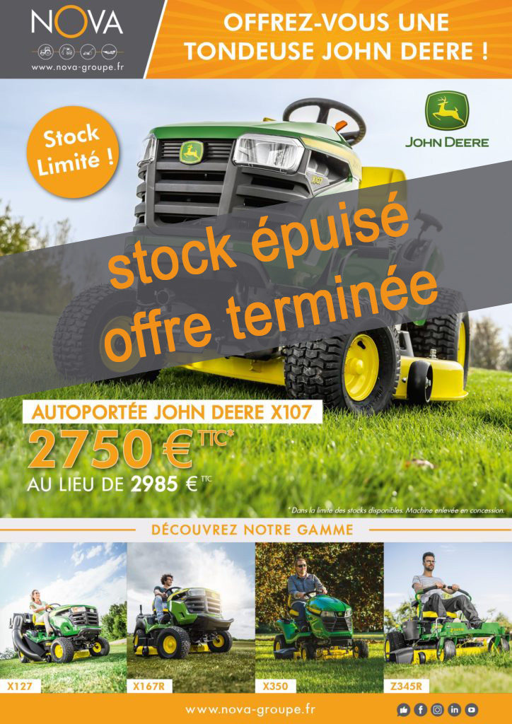 Promotion sur la tondeuse JOHN DEERE X107 à 2750€ ttc ! Stock limité