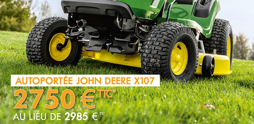 Promotion sur la tondeuse JOHN DEERE X107 à 2750€ ttc ! Stock limité