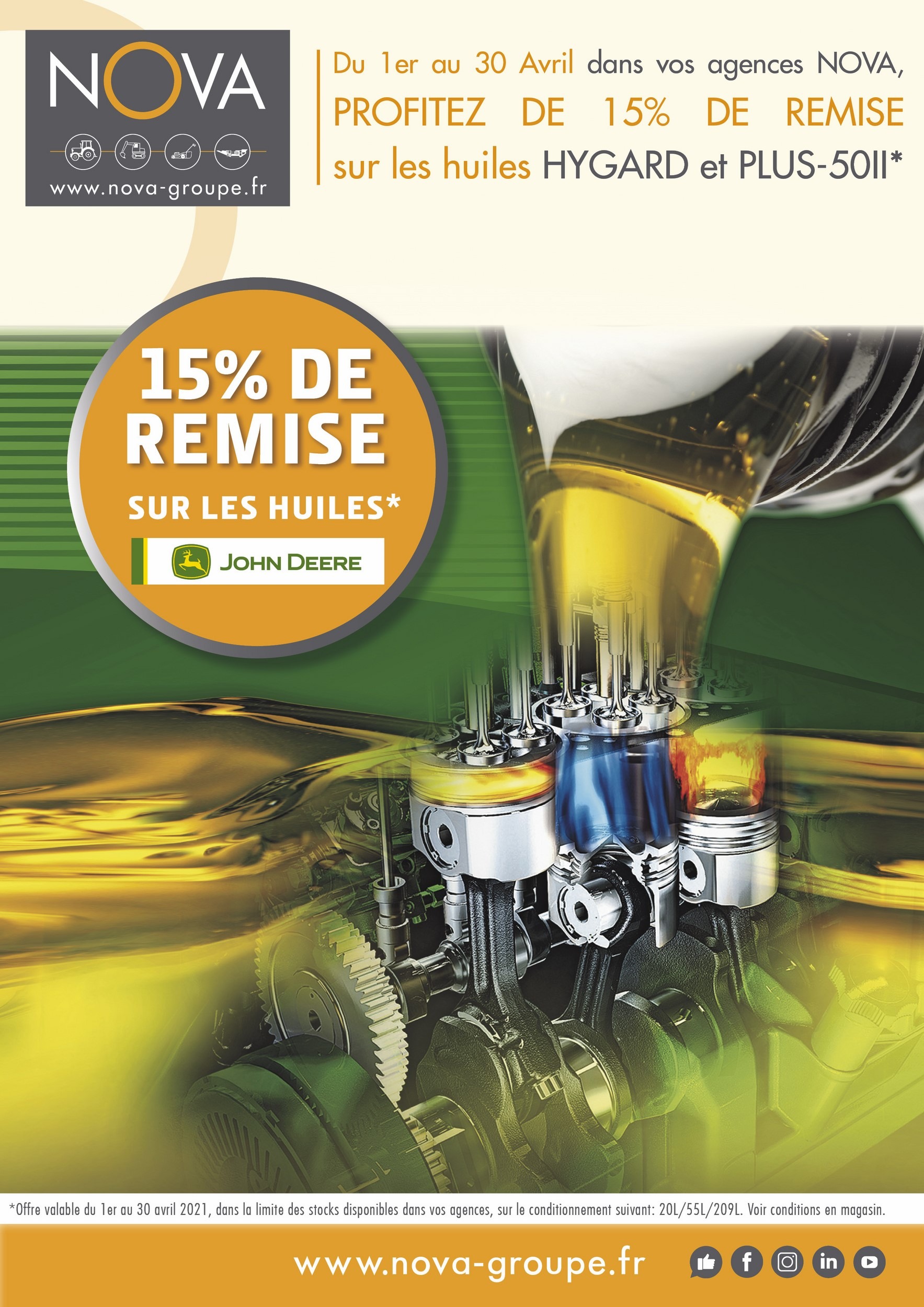 Offre Promo du 1er au 30 AVRIL 2021 : 15% de remise sur les huiles John Deere chez NOVA