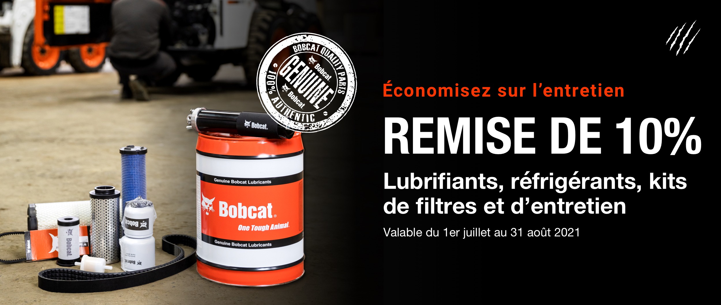 Promotion BOBCAT juillet aout 2021 : 10% de remise sur les indispensables comme les lubrifiants, les réfrigérants ou les kits de filtres et d’entretien