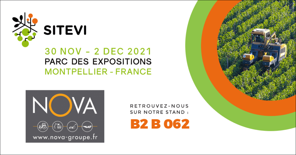 📣 Le GROUPE NOVA est fier de vous annoncer sa participation au prochain SITEVI. 😍  ▶ Retrouvez nos équipes sur le STAND B2 B062.  ▶ Rdv au SITEVI du 30 novembre au 2 décembre, Parc des expositions de Montpellier.  #SITEVI #JOHNDEERE #NOVAGROUPE #SITEVI2021