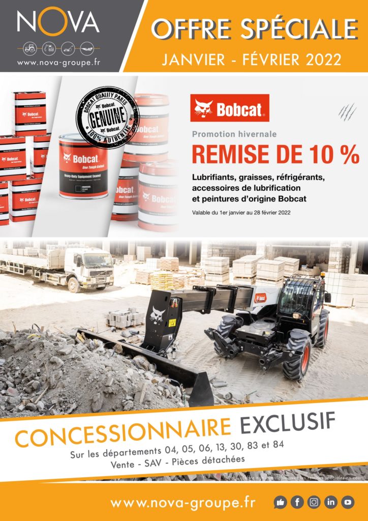 promotion bobcat janvier février 2022 (10 pourcent de remise sur 10% de remise sur les lubrifiants, graisses, réfrigérants, accessoires de lubrification et peint )