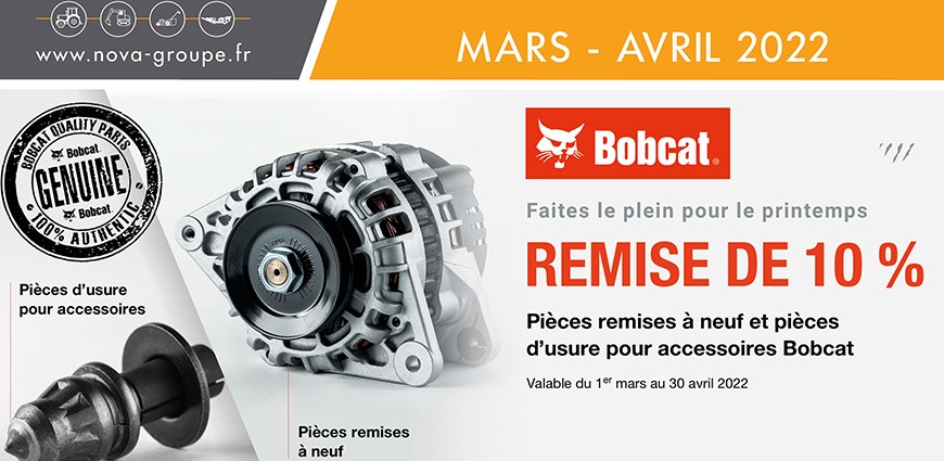 Promotion BOBCAT mars avril 2022 : 10% de remise sur les pièces d’usure pour accessoires et sur les pièces remises à neuf !