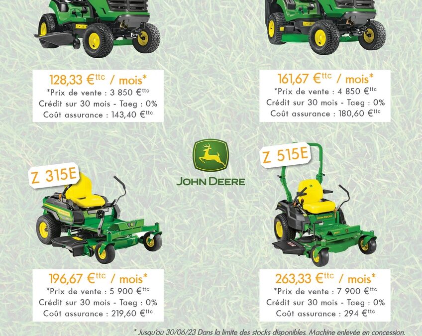 Offre de financement John Deere – Sofinco : 30 mois de crédit gratuit !*