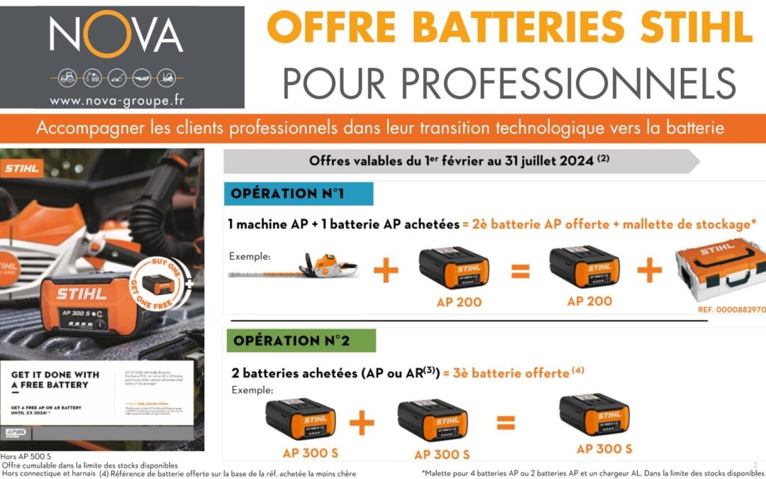 Offres batteries STIHL AP pour Professionnels du 1er Février au 31 Juillet 2024