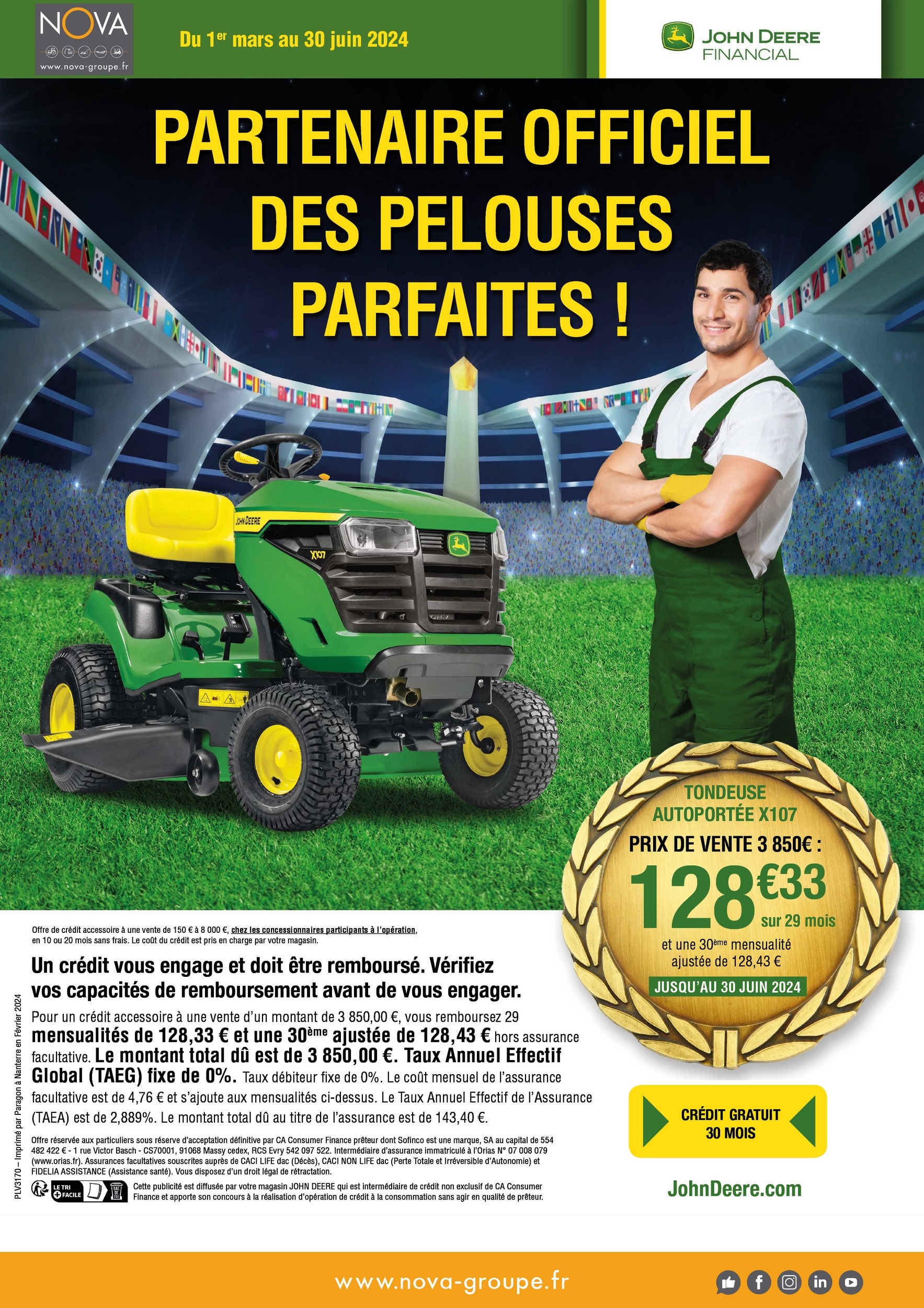 Offre de Financement tondeuse autoportées John Deere de Mars à juin 2024