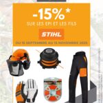 𝟏𝟓% 𝐝𝐞 𝐫𝐞𝐦𝐢𝐬𝐞 sur une sélection d’Équipements de Protection Individuelle (EPI), fils et guides-chaînes STIHL.