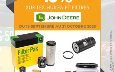 𝟏𝟓% 𝐝𝐞 𝐫𝐞𝐦𝐢𝐬𝐞 sur les huiles et filtres John Deere