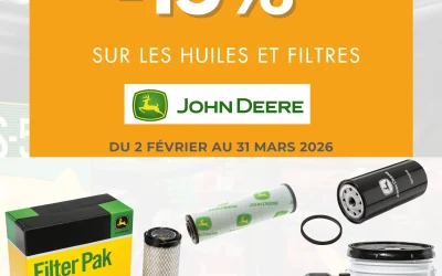 𝟏𝟓% 𝐝𝐞 𝐫𝐞𝐦𝐢𝐬𝐞 sur les huiles et filtres John Deere