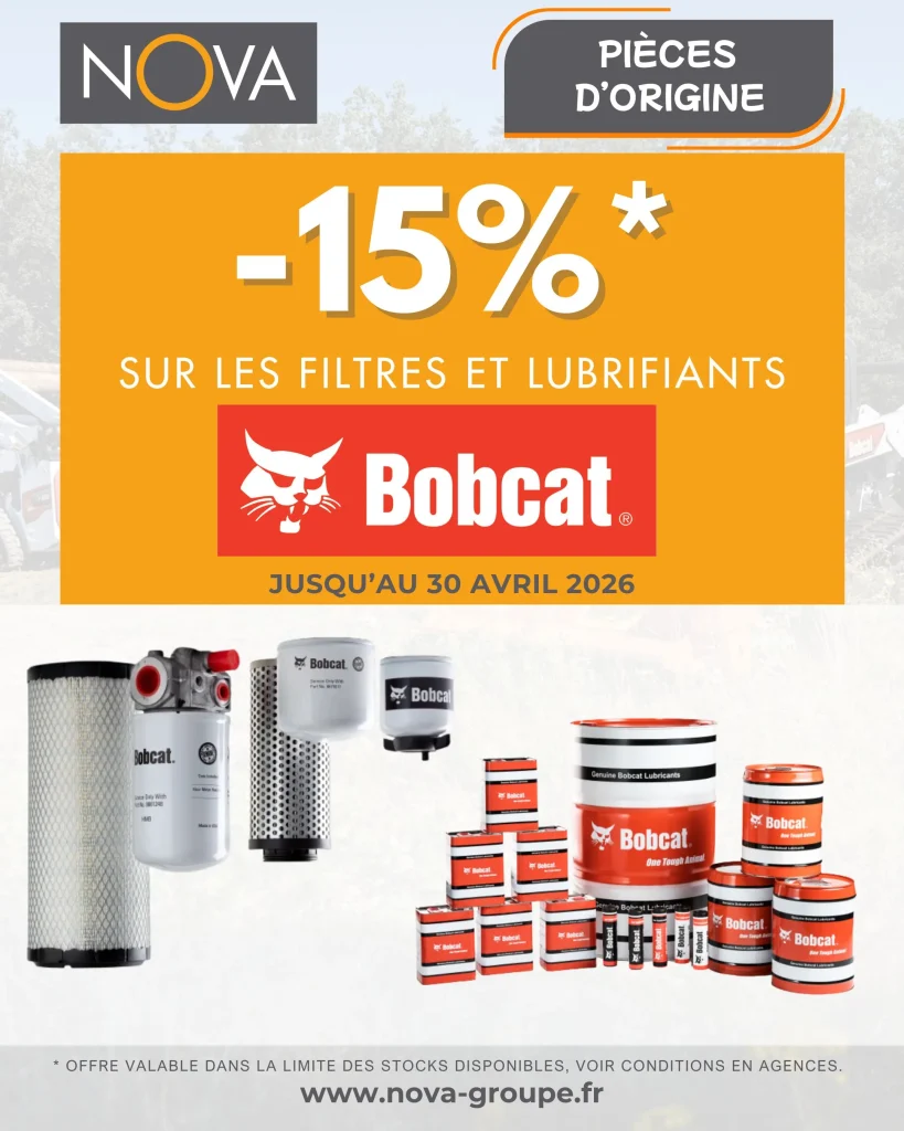 𝟏𝟓% 𝐝𝐞 𝐫𝐞𝐦𝐢𝐬𝐞 sur les pièces d’origine Bobcat : filtres et lubrifiants