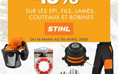 𝟏𝟓% 𝐝𝐞 𝐫𝐞𝐦𝐢𝐬𝐞 sur les EPI, fils, lames, couteaux et bobines STIHL