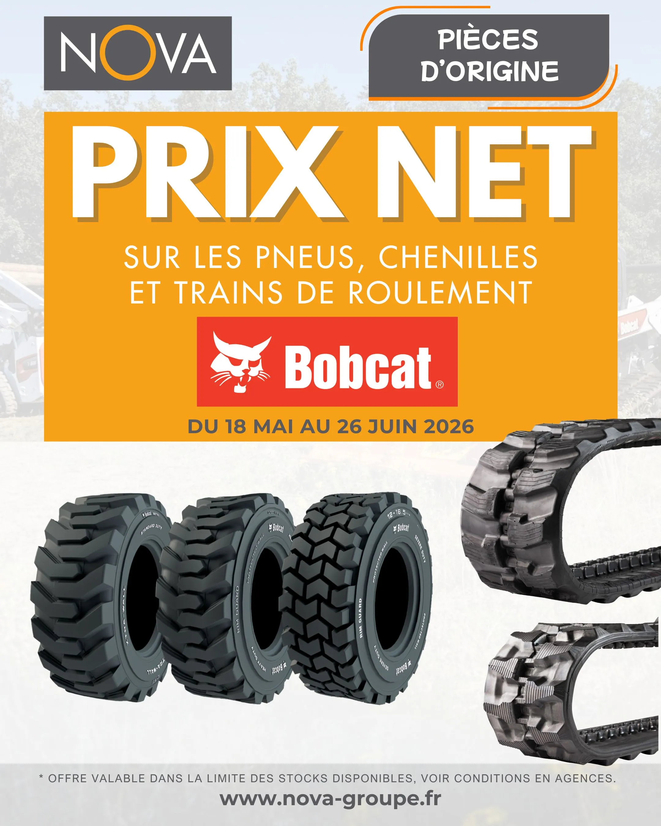 𝟏𝟓% 𝐝𝐞 𝐫𝐞𝐦𝐢𝐬𝐞 sur les pièces d’origine Bobcat pneus, chenilles et trains de roulement 𝟏𝟓% 𝐝𝐞 𝐫𝐞𝐦𝐢𝐬𝐞 sur les pièces d’origine Bobcat pneus, chenilles et trains de roulement