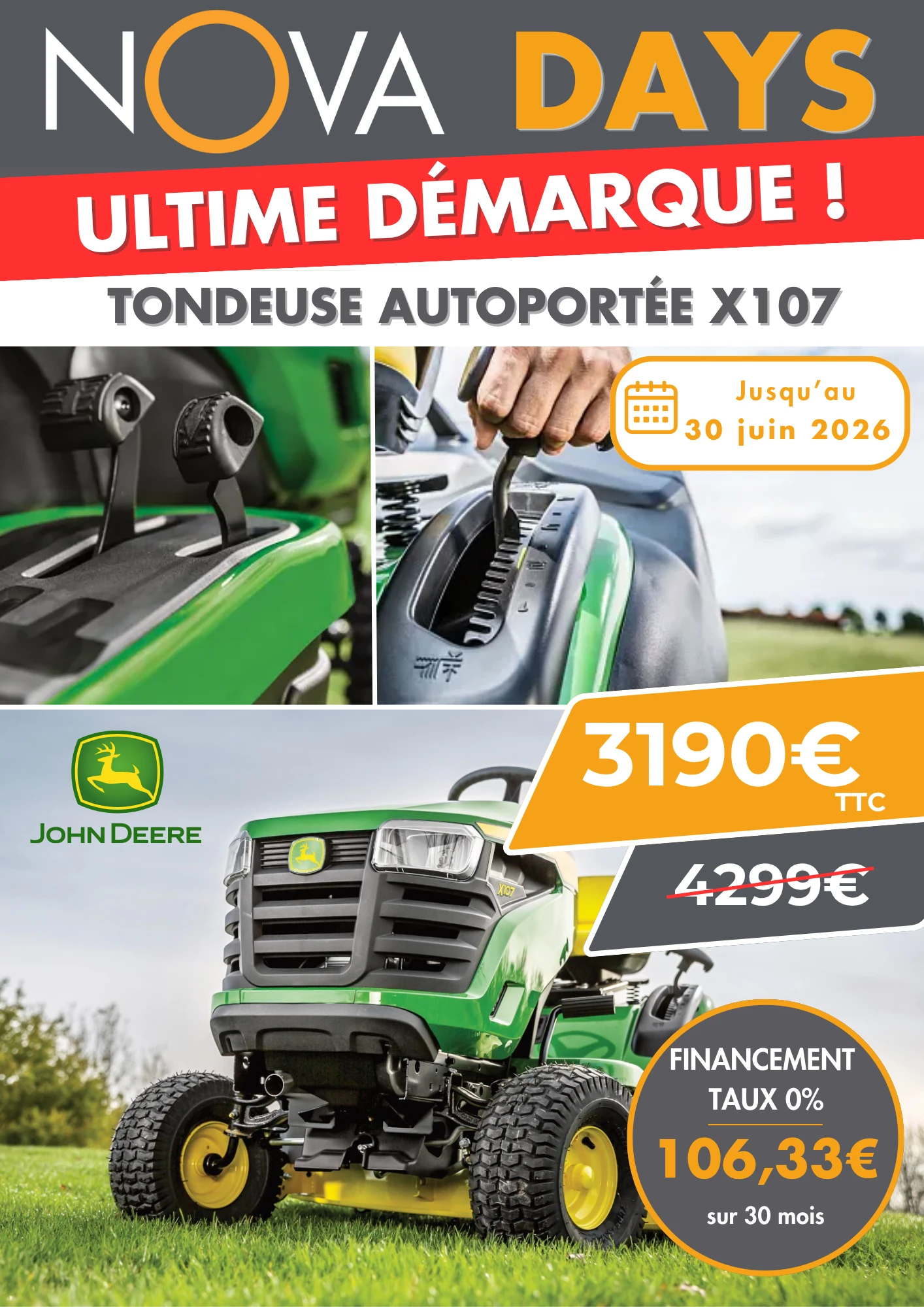john deere tondeuse x107 promotion nova days printemps 2026